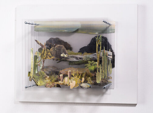 2017 - paper collage on acrylic glas, steel - 27 x 32 cm