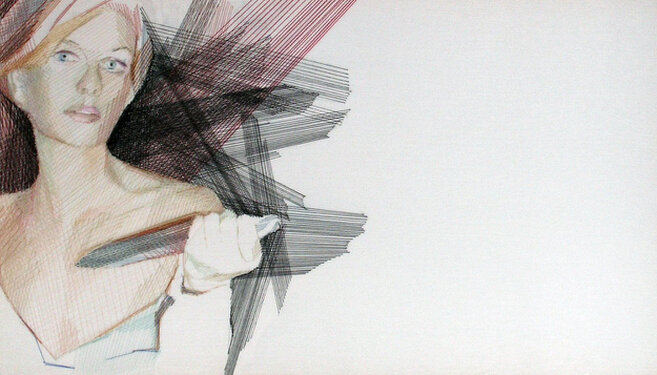 2009 - yarn and watercolor on organza - 30 x 50 cm