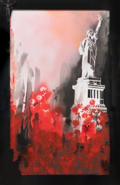 2025/26 - Assembly: painted wooden parts, printed paper, printed cardboard, acrylic on cardboard, frame part of the picture - 174 x 113 cm
