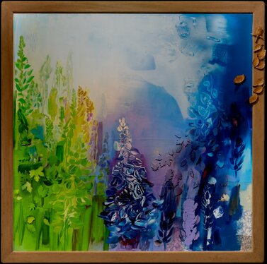 2025 - Mixed media: cut cardboard, acrylic on printed cotton paper, frame part of the picture - 146 x 146 cm