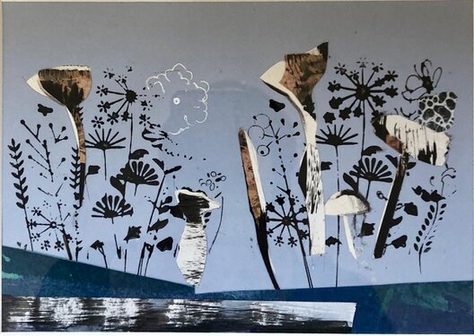2024/25 - Mixed media: printed, painted with acrylic paint, cut paper on drawing cardboard, framed 21 x 15 cm