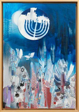 2025 - Mixed media: Wooden parts, cut, printed, painted with acrylic paint Paper on drawing cardboard on cardboard, framed - 64 x 45 cm