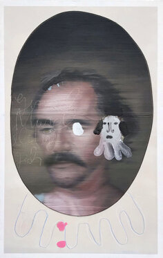 2024 - oil, acrylic, colored pencils on canvas and wood - 86 x 54 cm
