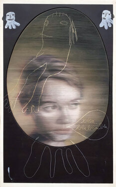 2024 - oil, acrylic, colored pencils on canvas and wood - 86 x 54 cm