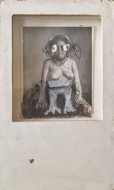 2020 - print, acrylic, ink, glas on canvas and wood - 39 x 23 x 4,5 cm