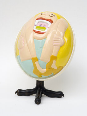 2008 - basswood, varnish, bee wax, ostich egg shell, bronze - h 17 cm