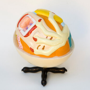 2008 - basswood, varnish, bee wax, ostich egg shell, bronze - h 17 cm