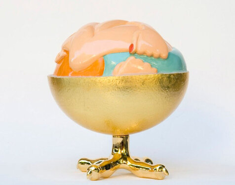 2008 - basswood, gold leaf, bee wax, ostich egg shell, bronze gold plated - h 16 cm