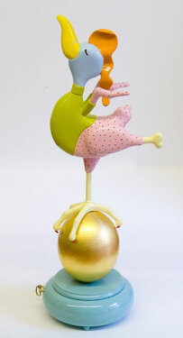 2008 - painted basswood, ostrich egg, gold leaf, music box - h 58 cm