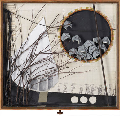 2016 - papercut, mixed media in cabinet - 42 x 45,5 x 6,5 cm